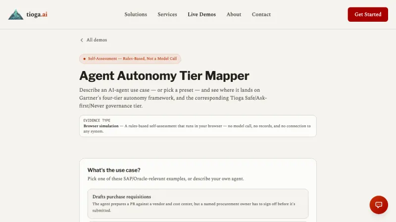 Screenshot of the Agent Autonomy Mapper demo