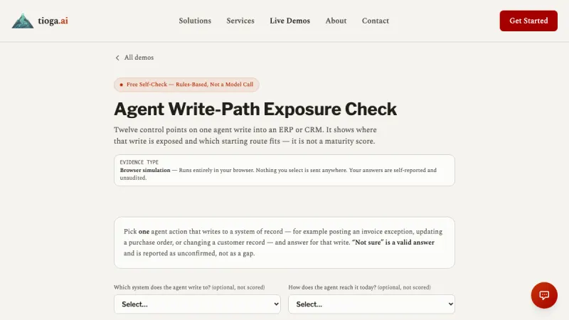 Screenshot of the Agent Write-Path Exposure Check demo