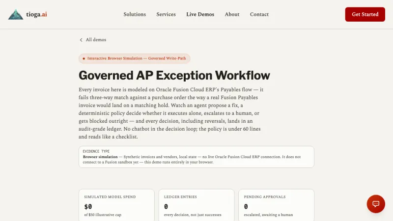 Screenshot of the Governed AP Exception Workflow demo