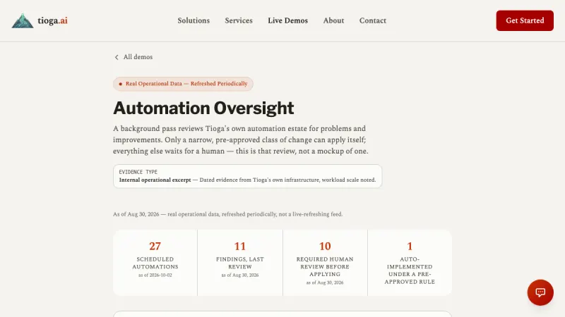 Screenshot of the Automation Oversight demo
