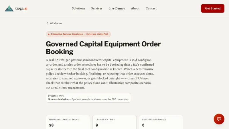 Screenshot of the Capital Equipment Order demo