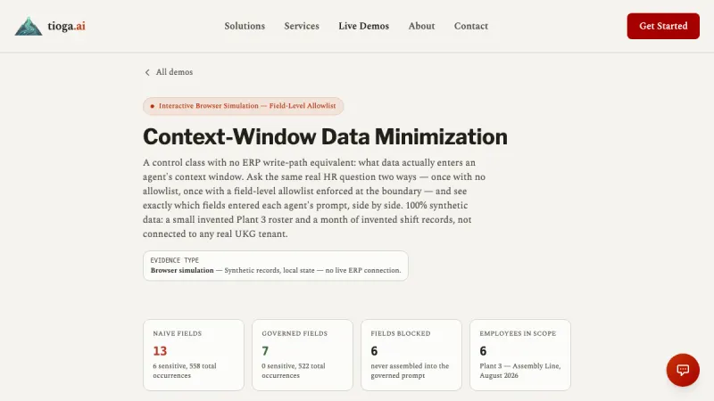 Screenshot of the Context Window Data Minimization demo