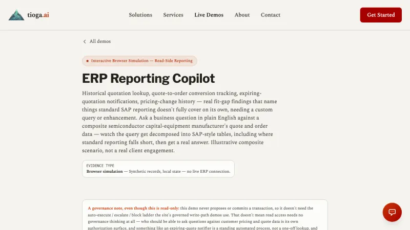 Screenshot of the ERP Reporting Copilot demo