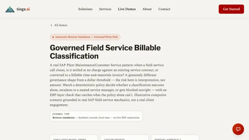 Screenshot of the Field Service Classification demo