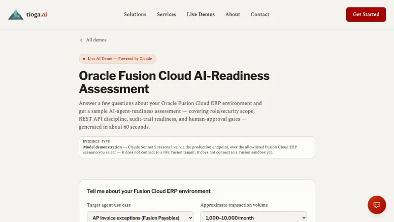 Screenshot of the Fusion Cloud AI-Readiness Assessment demo