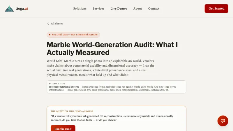 Screenshot of the Marble World Audit demo