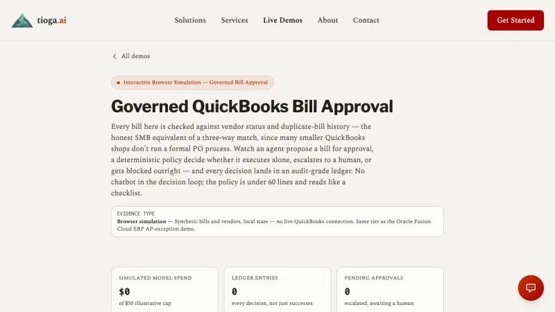 Screenshot of the QuickBooks Bill Approval demo