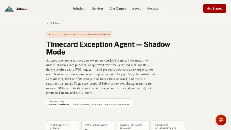 Screenshot of the Timecard Exception Shadow Mode demo